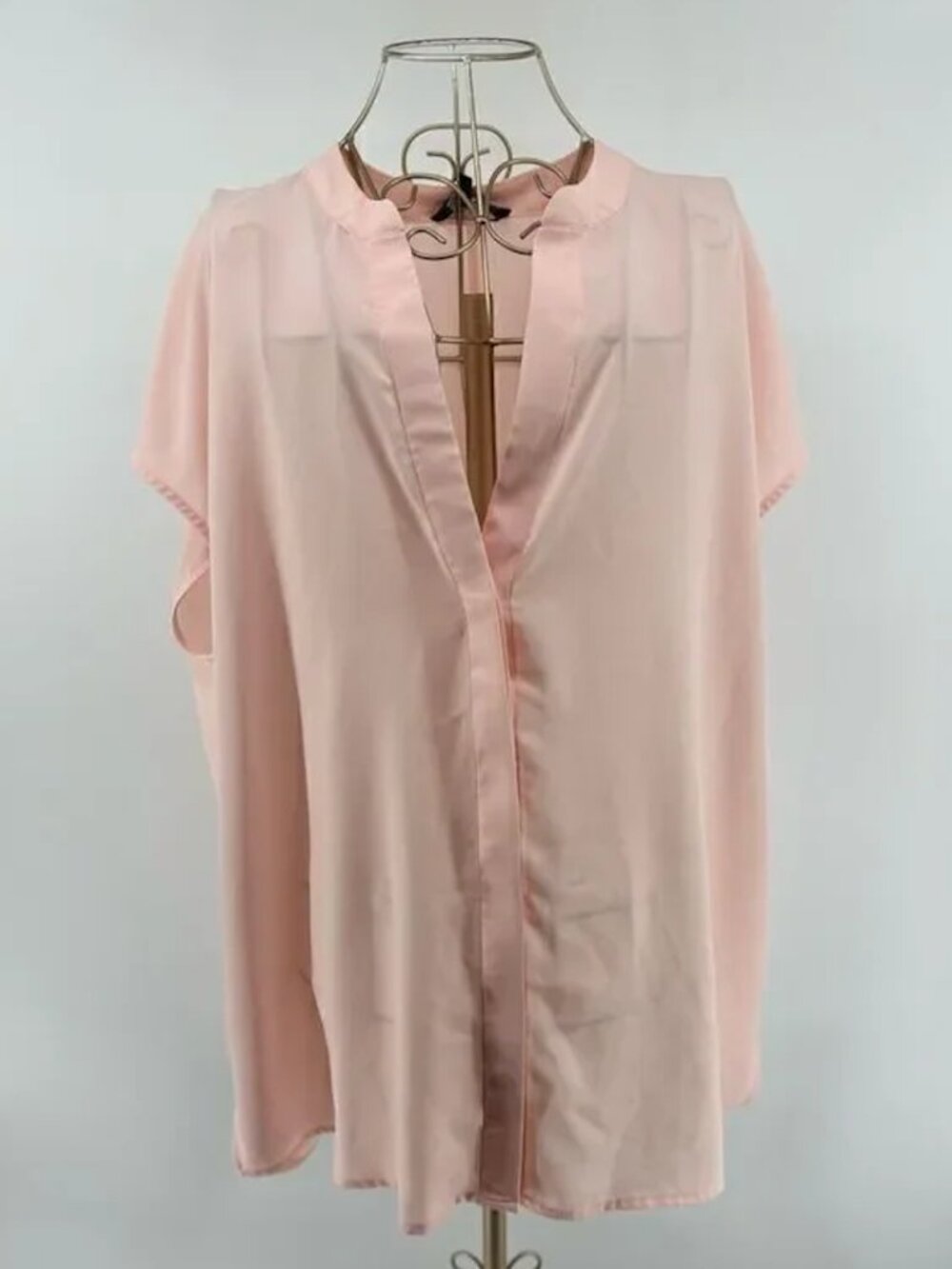 Eloquii Split Neck Button Down Blouse Short Sleeve Size 18 Pink Peach